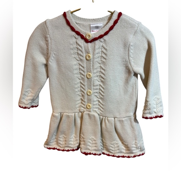 Hanna Andersson Other - Hanna Andersson 75cm Cream Peplum Sweater with Red Trim, Cotton/Cashmere